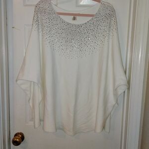 Max Studio White Embellished Women's Sweater 3X PTP 30"